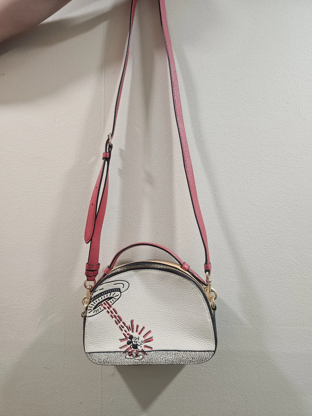 Women's White & Red Crossbody Bag with Disney Accent